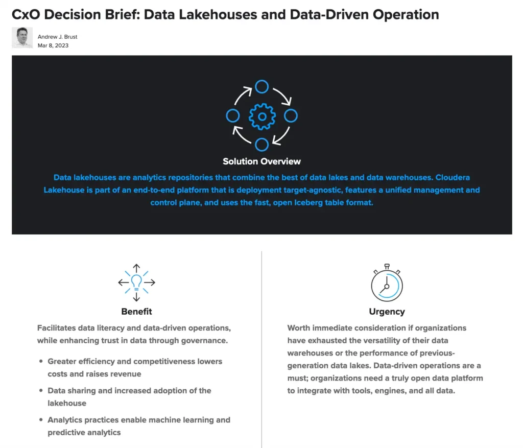 CXO Decision Brief: Data Lakehouses and Data-Driven Operation