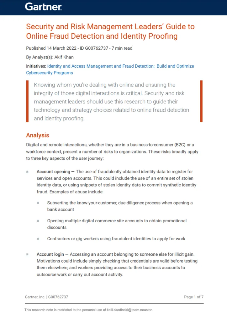 Gartner Security & Risk Leaders Online Fraud and Identity Proofing Guide