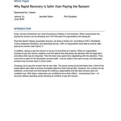 Why Rapid Recovery is Safer than Paying the Ransom
