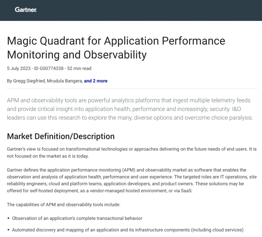 Magic Quadrant for Application Performance Monitoring and Observability