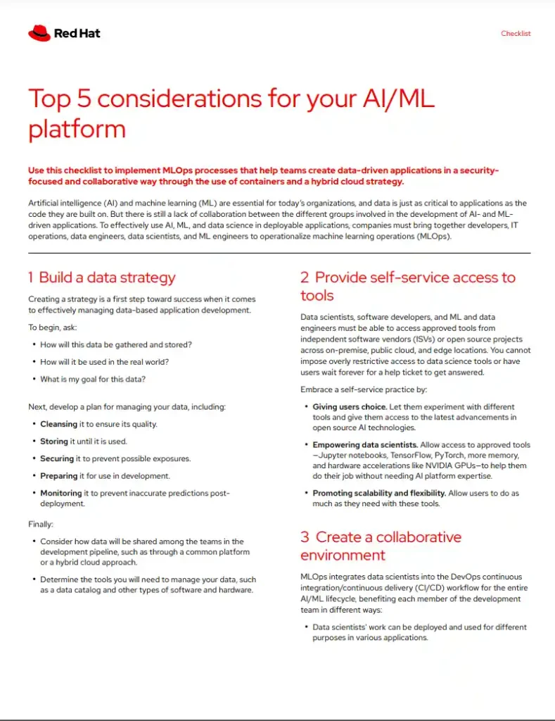 Top 5 considerations for your AI/ML platform