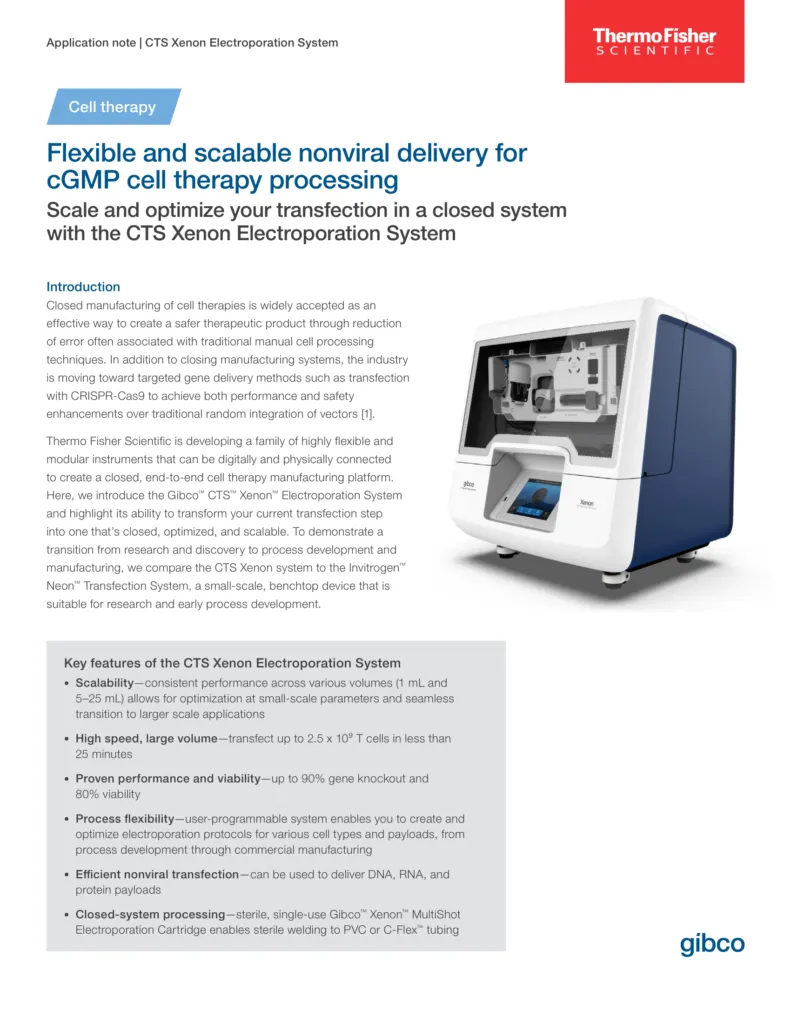 Flexible and scalable nonviral delivery for cGMP cell therapy processing