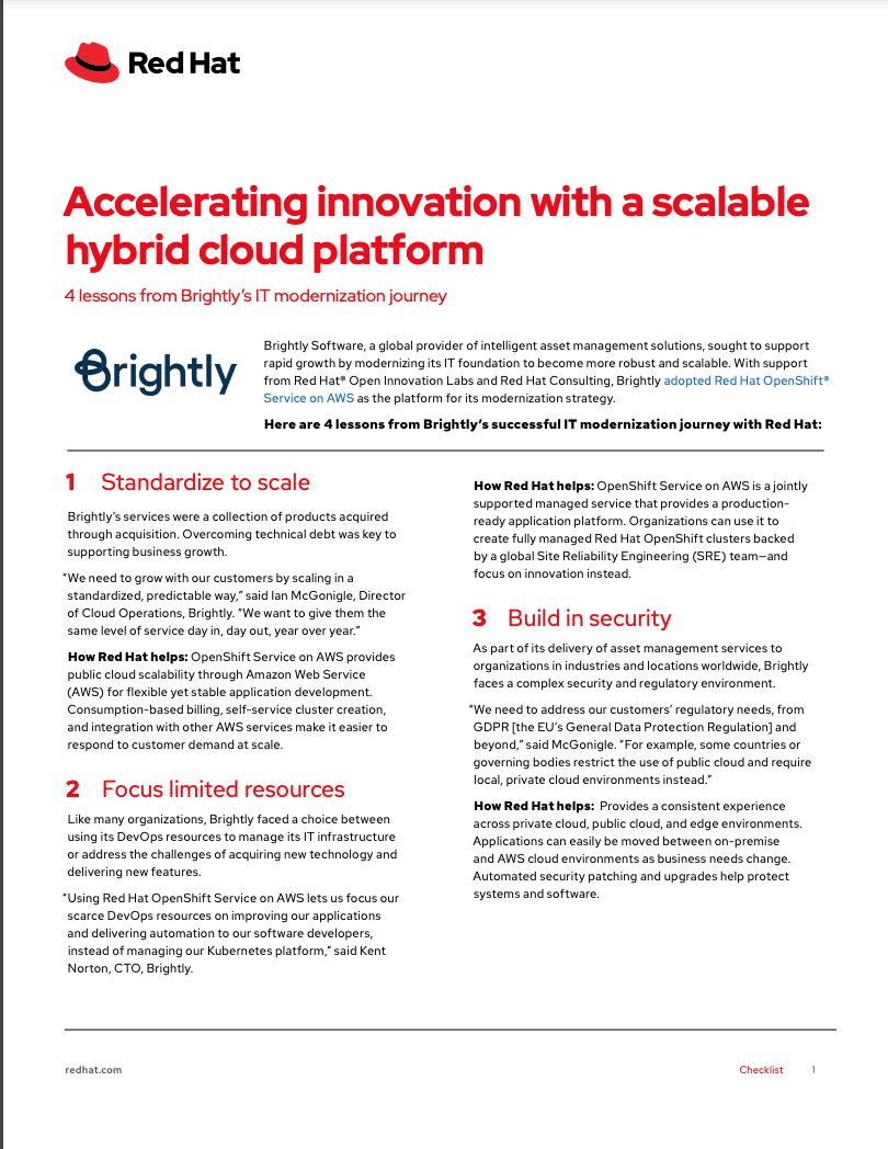 Brightly uses Red Hat OpenShift Service on AWS to build scalable hybrid cloud platform