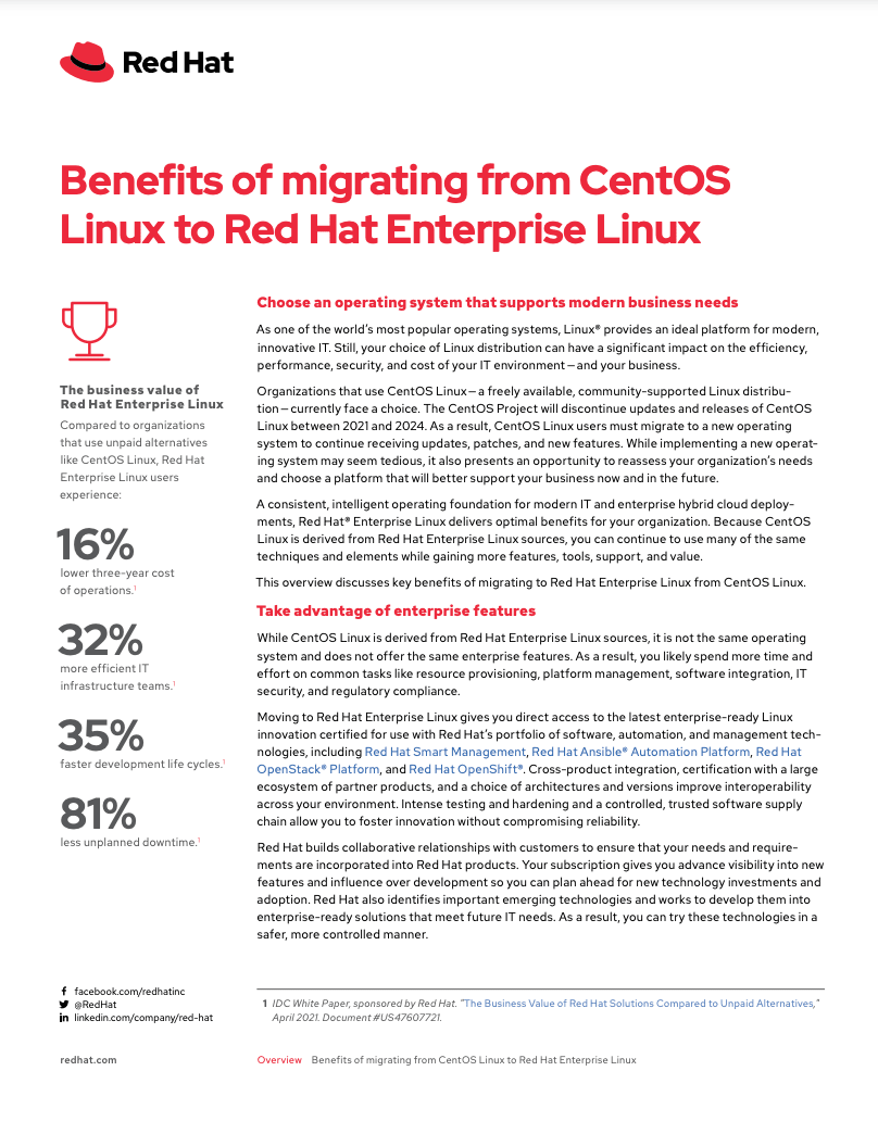 Benefits of migrating from CentOS Linux to Red Hat Enterprise Linux