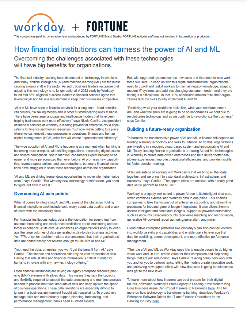 Workday + Fortune: How financial institutions can harness the power of AI and ML