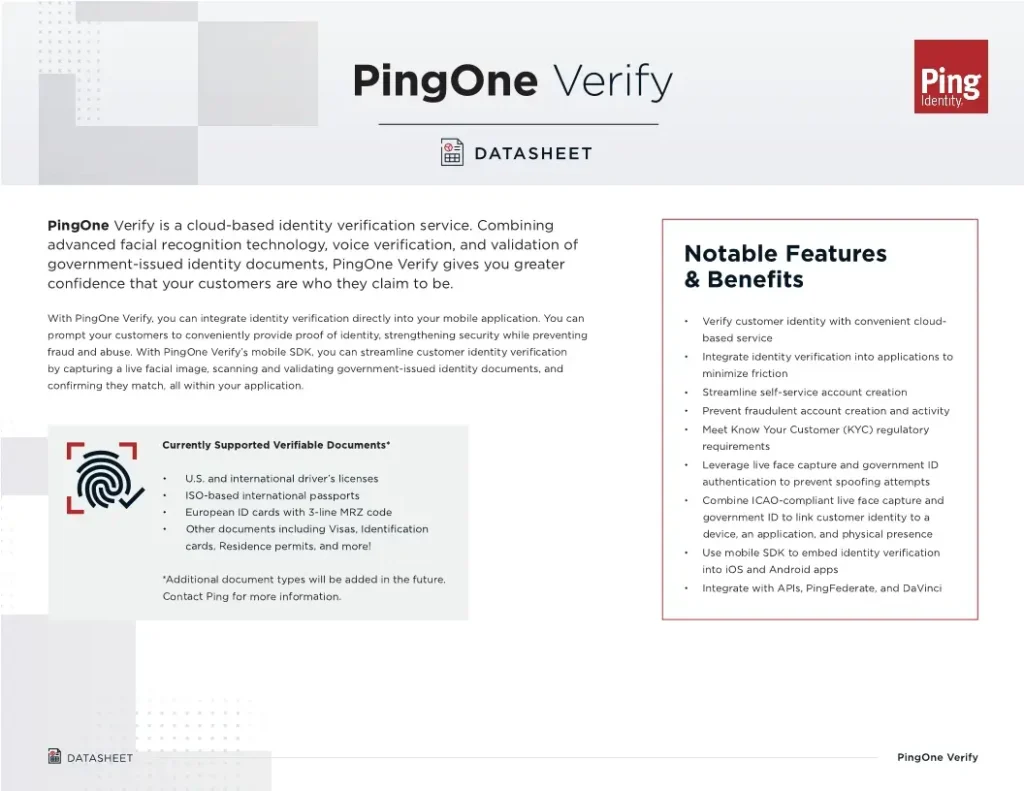 PingOne Verify Datasheet
