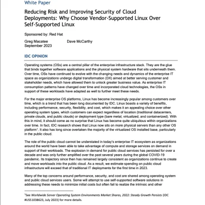Reducing Risk and Improving Security of Cloud Deployments: Why Choose Vendor- Supported Linux Over Self-Supported Linux