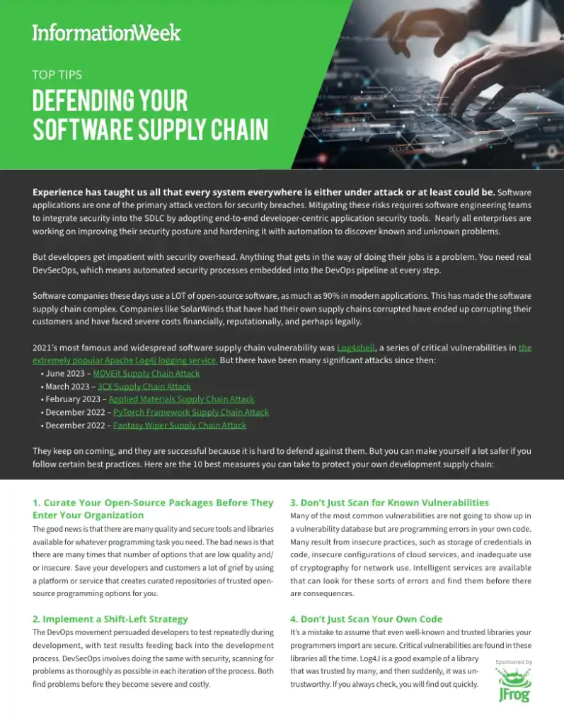 TOP TIPS: DEFENDING YOUR SOFTWARE SUPPLY CHAIN