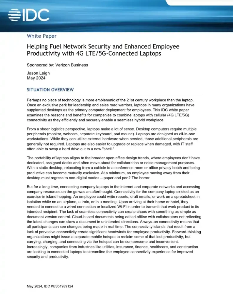 Helping Fuel Network Security and Enhanced Employee Productivity with 4G LTE/5G – Connected Laptops