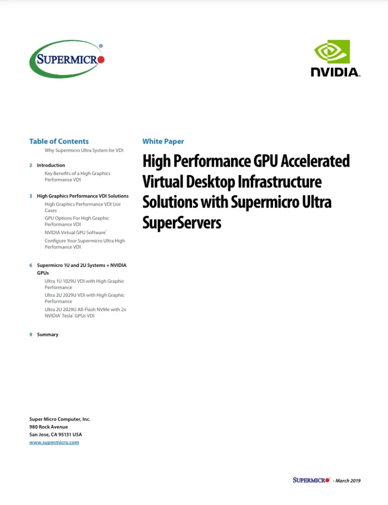 High Performance GPU Accelerated Virtual Desktop Infrastructure Solutions with Supermicro Ultra SuperServers
