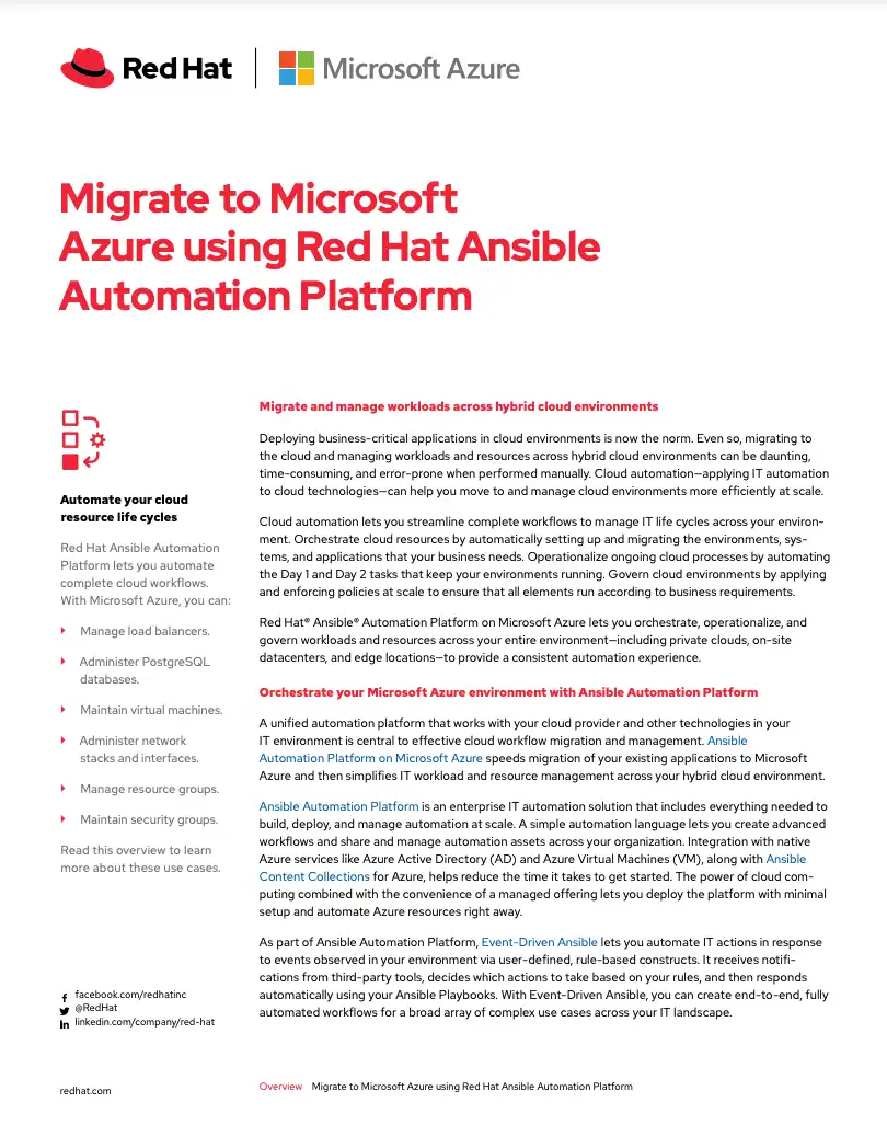 Migrate to Microsoft Azure using Red Hat Ansible Automation Platform