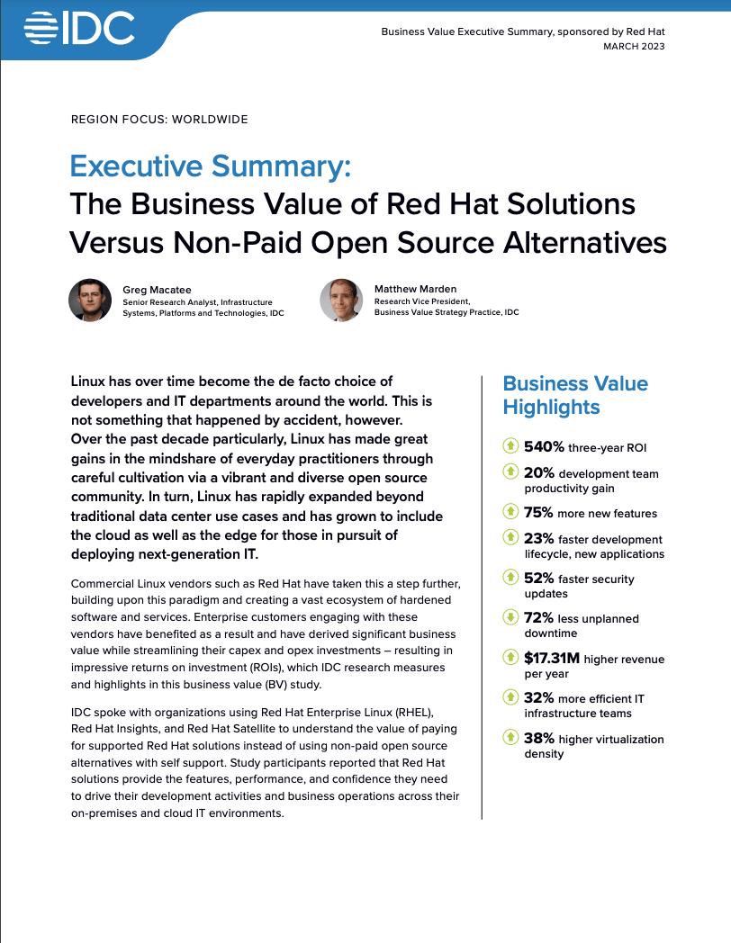 Executive summary: Value of Red Hat solutions versus alternatives
