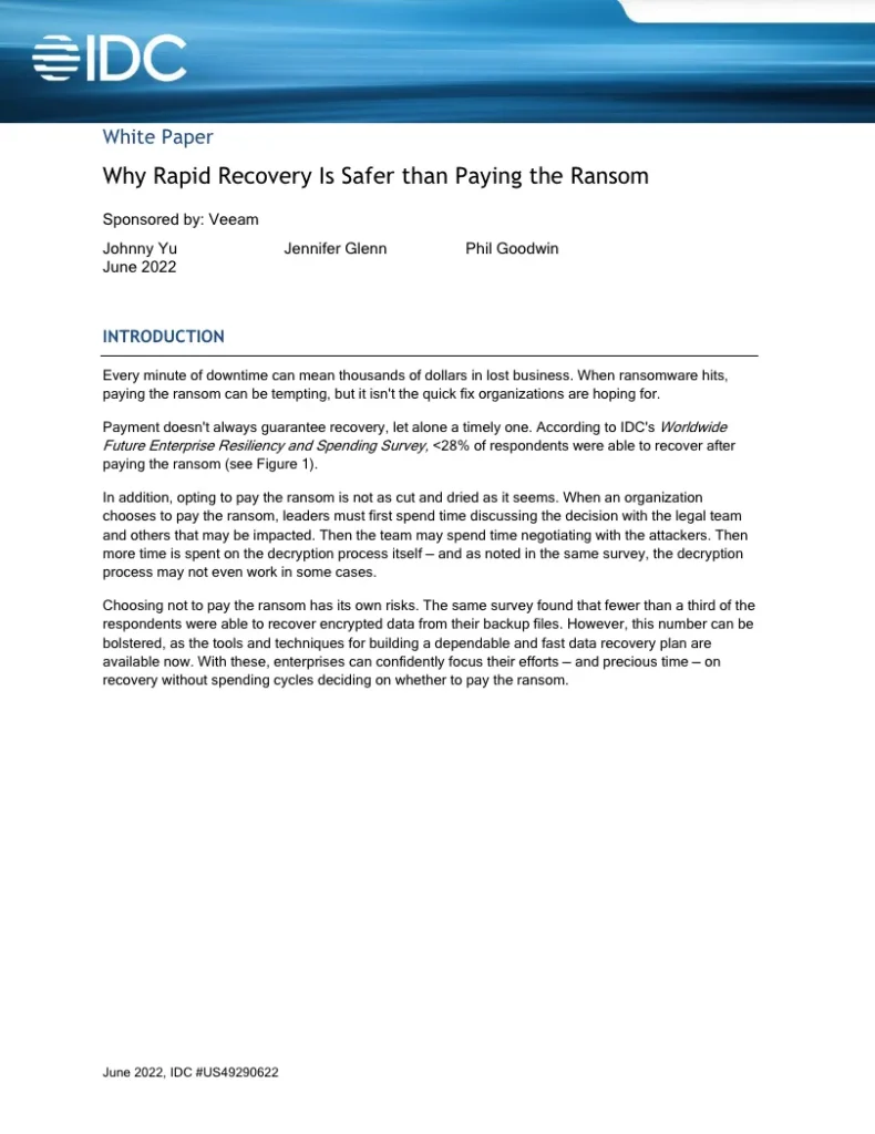 IDC Why Secure Backup is Safer than Paying the Ransom